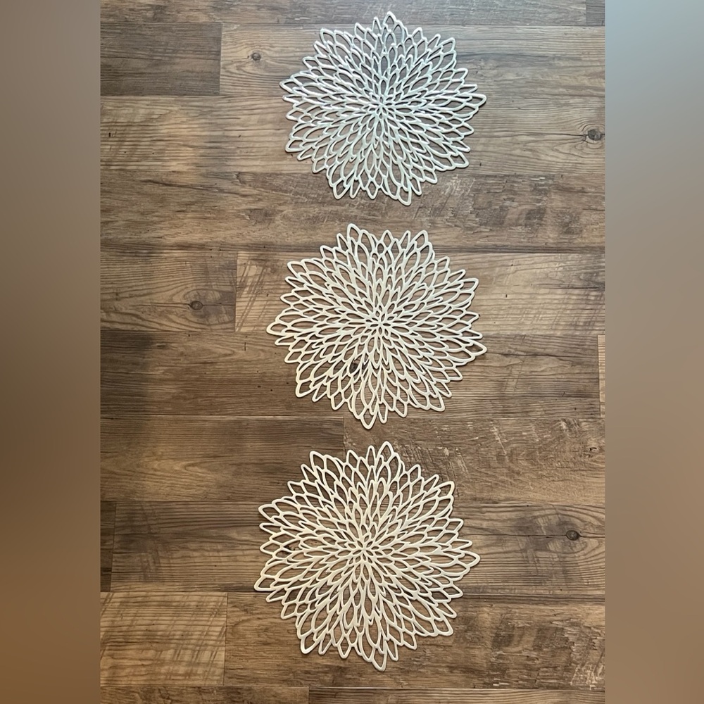 Set of Three Silver Floral Placemats